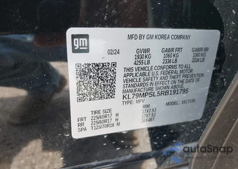 2024 Chevrolet Trailblazer Fwd Lt из США, поврежденный, VIN KL79MPSL5RB191795